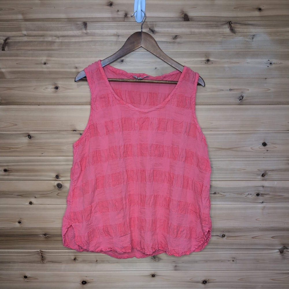 FLAX Coral Pink Textured Linen Blend Sleeveless Tank Top Lagenlook Large